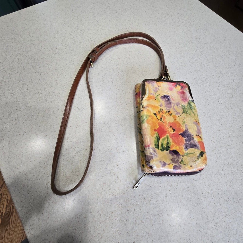 Patricia Nash Floral Leather Crossbody Wallet Bag Kiss Lock Phone Case Purse - Picture 1 of 16